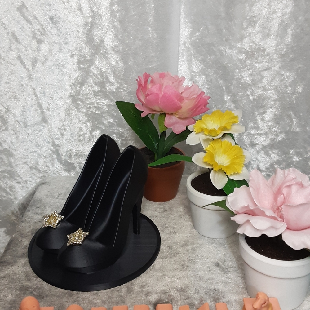 Handmade 3D Printed High Heel Shoe Cell Phone Holder Stand With Rhinestone Bla… - Picture 7 of 7